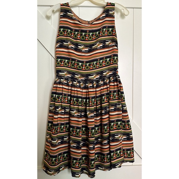 SIB Pants - SIB  Navy, Orange,Green Aztec Print,Zip Back Fit And Flair Women's Dress Size XS